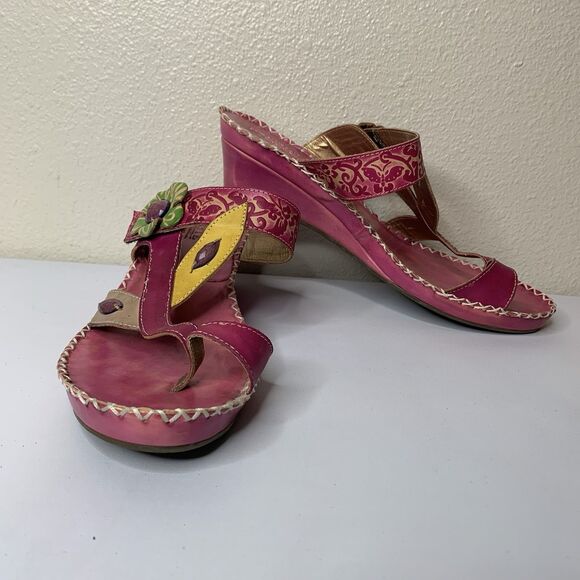 Spring Step L'Artiste Belanus Slide Wedge Sandals FLORAL US Sz 9.5/10 EUR 41 - Picture 1 of 13